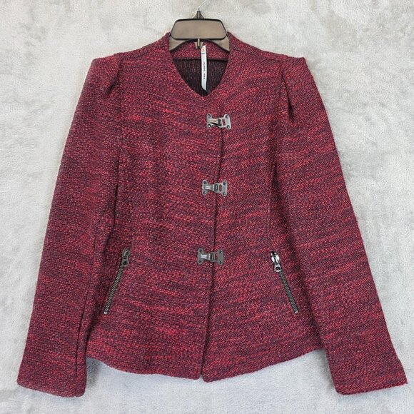 Cop Copine Jacket Womens Size 40 Red Wool Blend Rosaura Toggle Zip Pockets - Picture 1 of 13